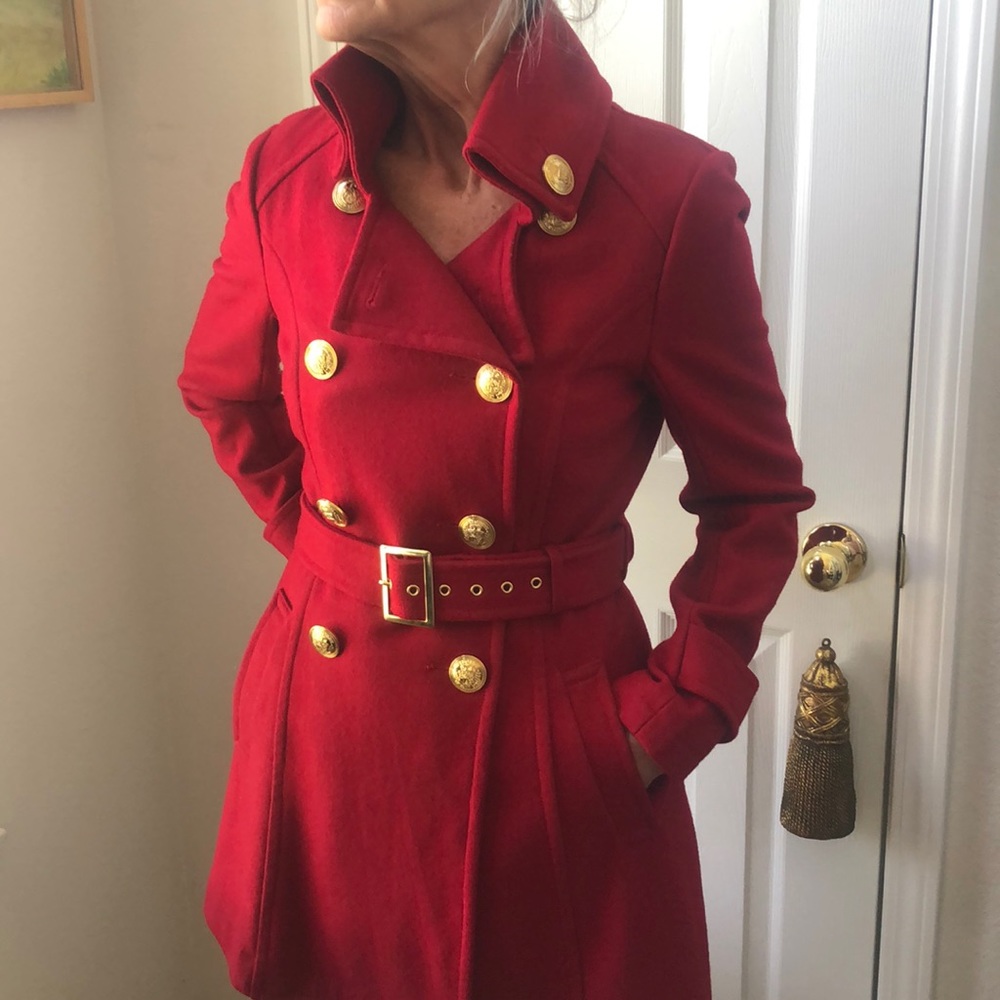 Red Wool blend coat with gold buttons